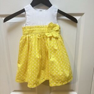 Carter's Polka‎ Dot Yellow & White Dress Size 18 Month Flower Baby Girl Summer